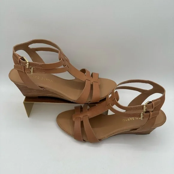 FRANCO SARTO Tan Leather ‘Dare’ Sandal Wedges | Size 8.5 - Picture 3 of 14